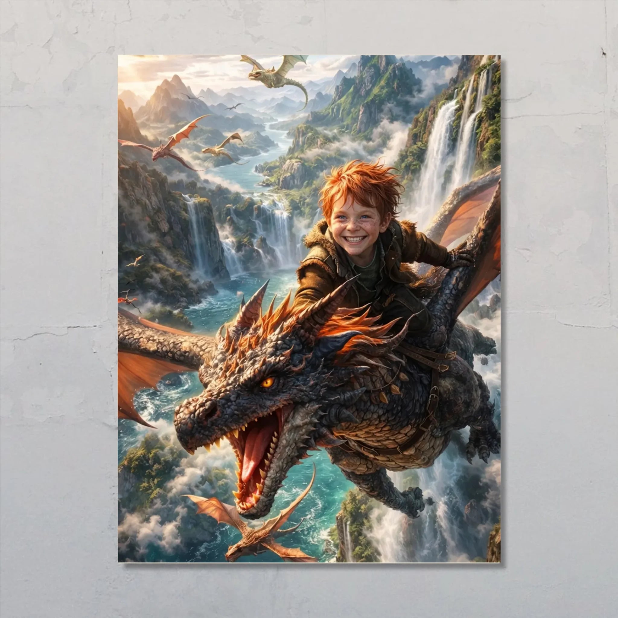Drachenreiter - Personalisiertes Poster mit fantasy Abenteuer Szene für Kids und Family