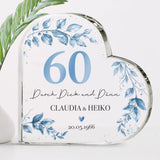 Diamantene Hochzeit - Personalisiertes Glasherz für Paare zum 60. Hochzeitstag