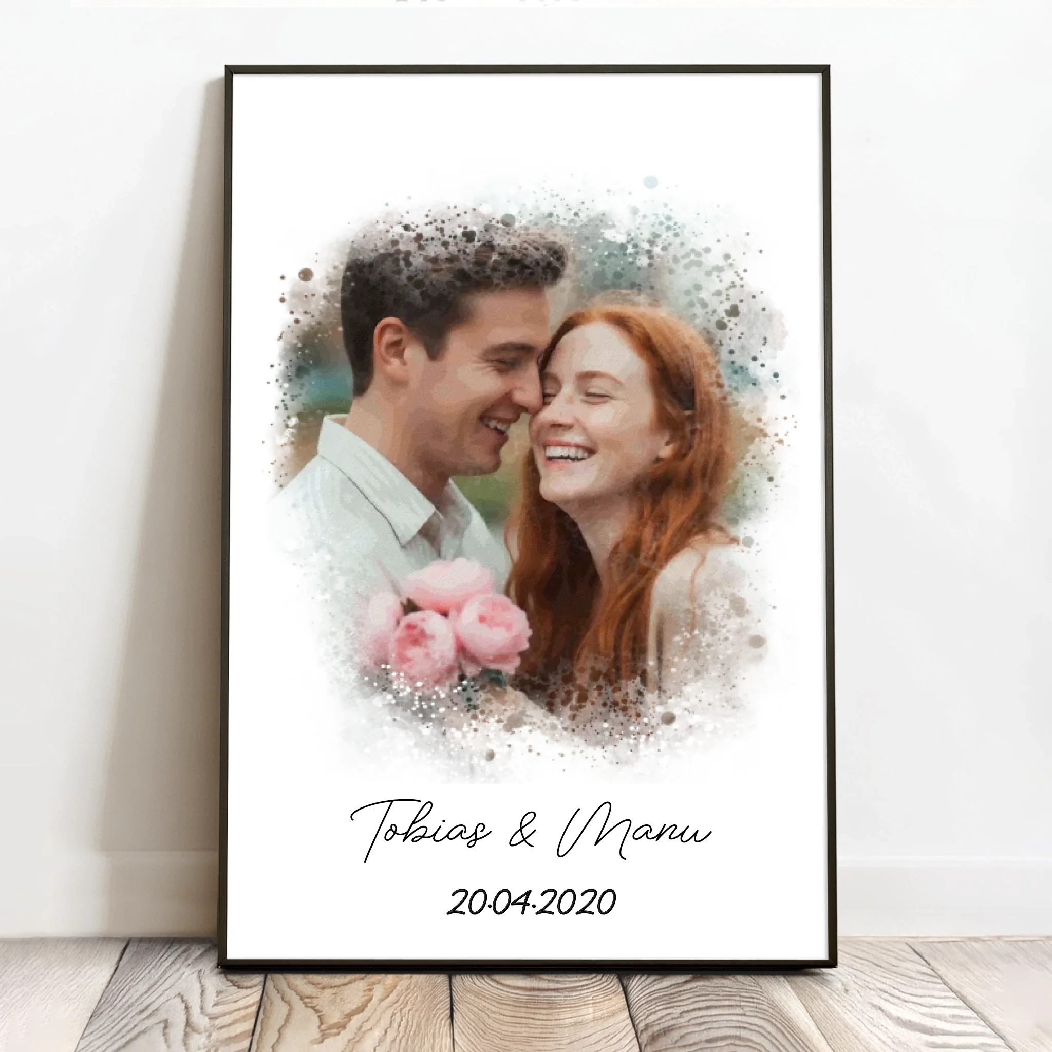 Personalisiertes Poster mit Foto und Wasserfarben-Effekt für Paare zum Valentinstag Euer Valentinstag