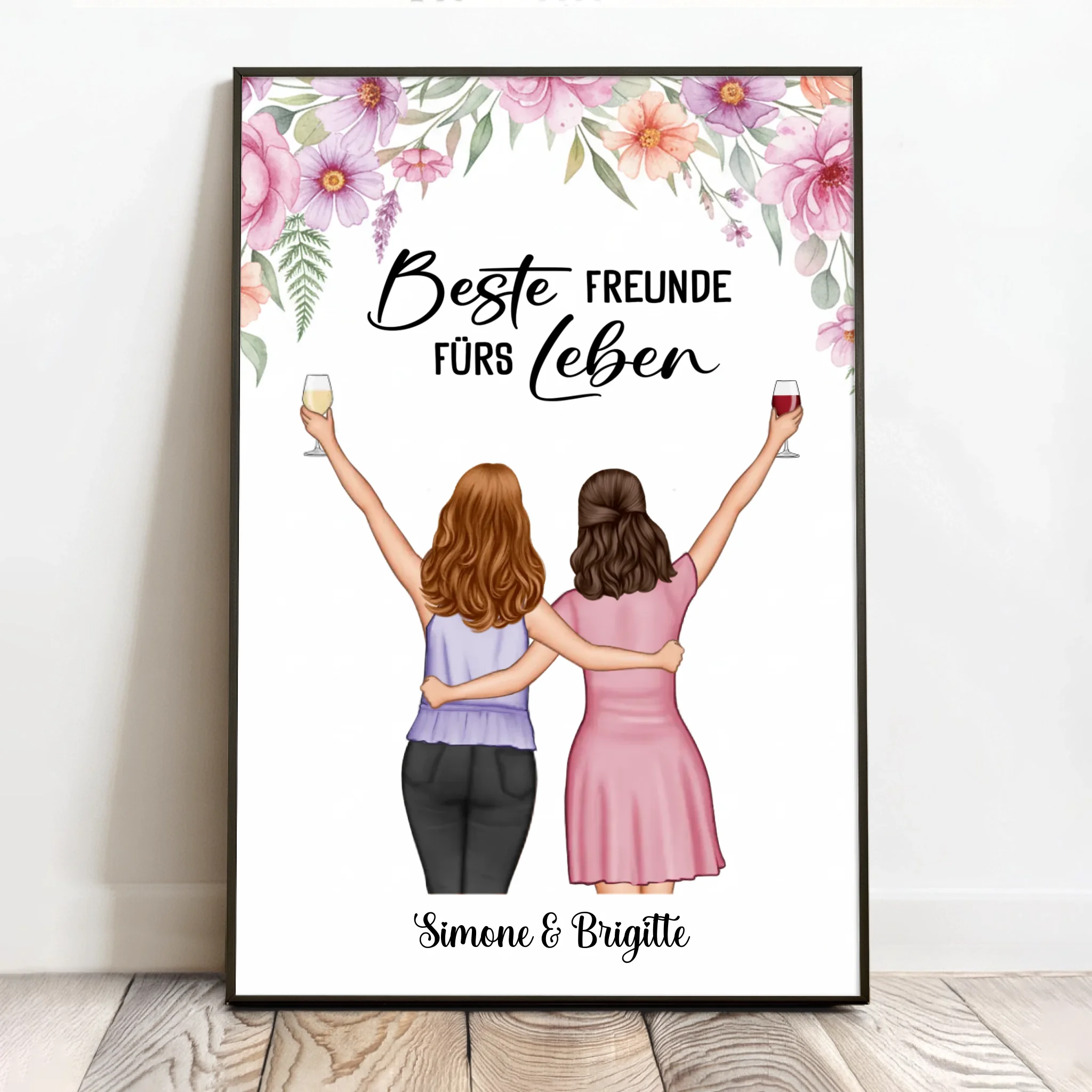 Personalisiertes Poster für Besties und Schwestern mit Illustration Freundinnen
