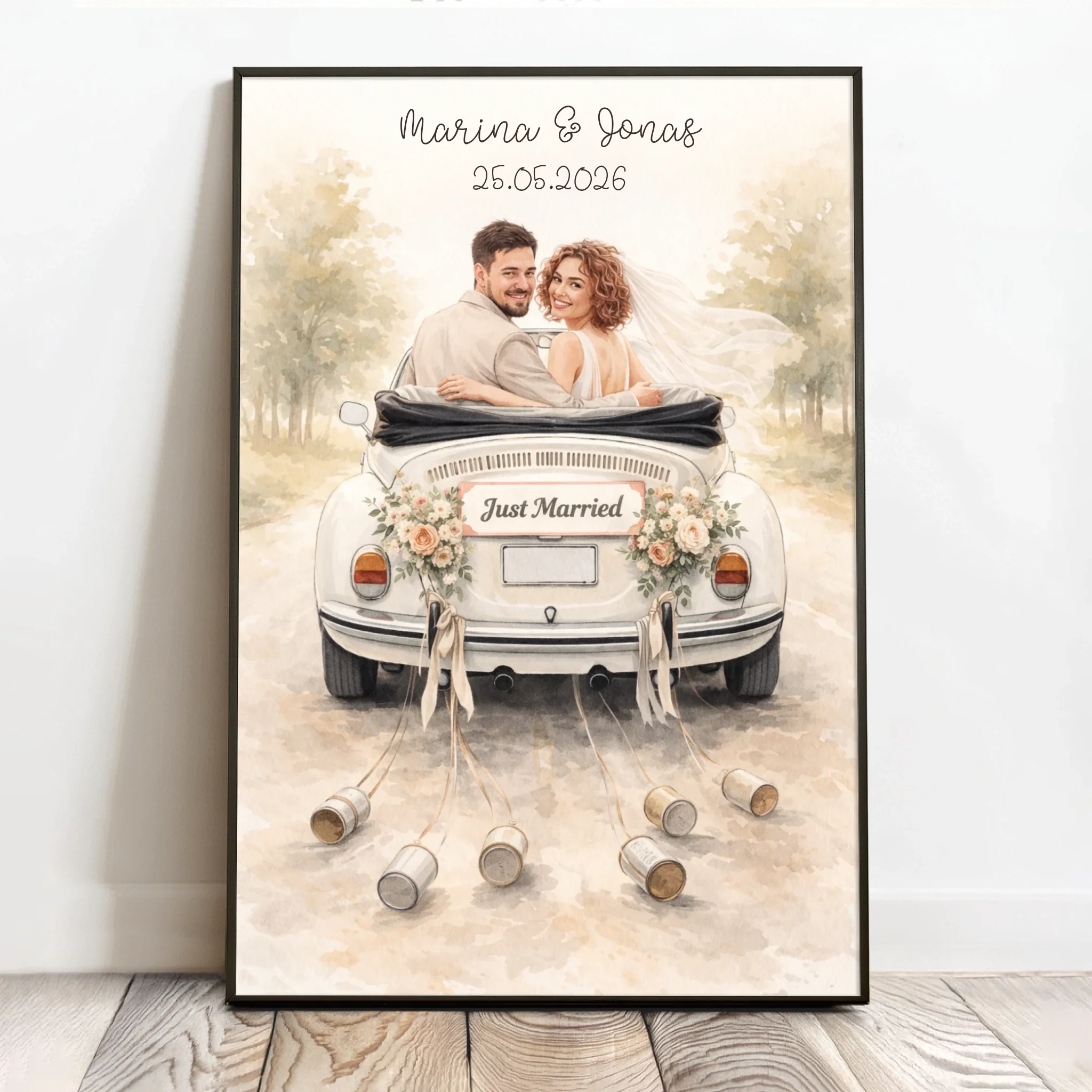 Personalisiertes Poster für Paare zur Hochzeit mit Wasserfarben-Effekt Der schönste Tag
