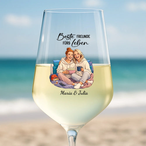 Personalisiertes Weinglas für Besties mit Illustration von Love & Faith