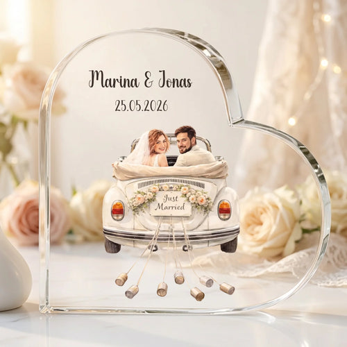 Personalisiertes Glasherz mit Druck für Paare zur Hochzeit und Jahrestag – Der schönste Tag