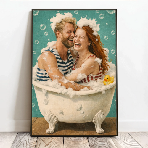 Personalisiertes Poster mit Illustration für Paare und die Familie Badespaß