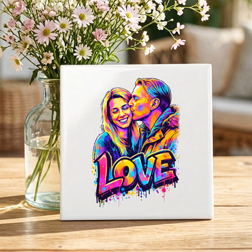 Personalisierte Deko-Fliese für Paare mit Streetart-Effekt Streetart LOVE