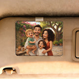 Personalisierter Clip für die Auto Sonnenblende für Papa mit Cartoon-Effekt Cartoon Love Family