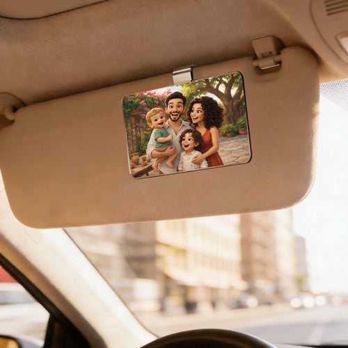 Personalisierter Clip für die Auto Sonnenblende für Papa mit Cartoon-Effekt Cartoon Love Family – Motiv 2