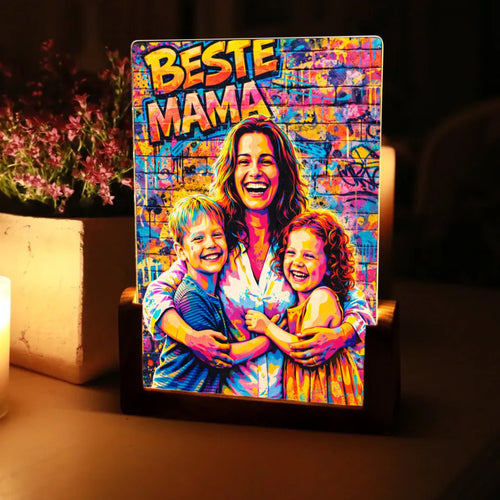 Personalisierter LED Aufsteller für Mama mit Streetart-Effekt Streetart für Mama – Motiv 2