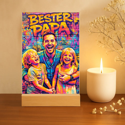 Personalisierter Acrylaufsteller mit Streetart-Effekt für Papa Streetart für Papa