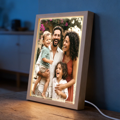 Personalisierte Lightbox mit Familienfoto und Cartoon oder Aquarell-Effekt Cartoon Love – Motiv 2