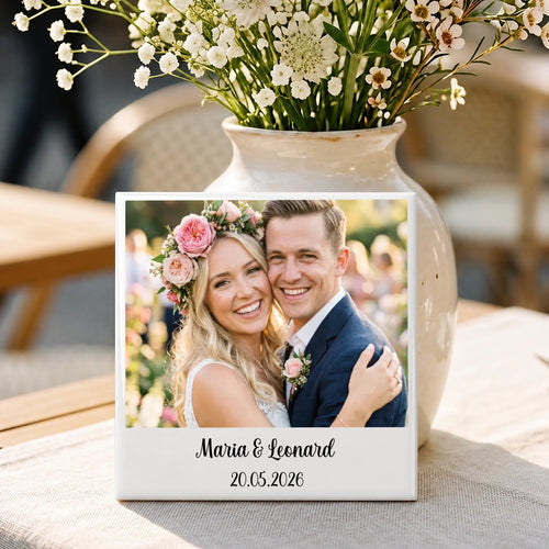 Personalisierte Deko-Fliese mit Foto für Paare zur Hochzeit – Euer Foto – Motiv 2