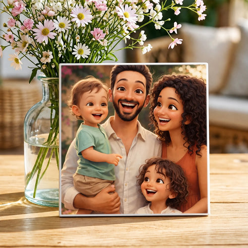 Personalisierte Deko-Fliese mit Foto für Papa – Cartoon Love Papa