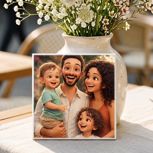 Personalisierte Deko-Fliese mit Foto für Papa – Cartoon Love Papa – Motiv 2