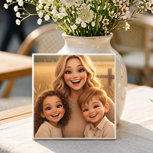 Personalisierte Deko-Fliese mit Foto für Mama – Cartoon Love Mama – Motiv 2