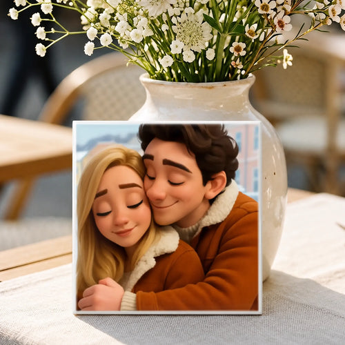 Personalisierte Deko-Fliese mit Foto zum Jahrestag – Cartoon Love – Motiv 2