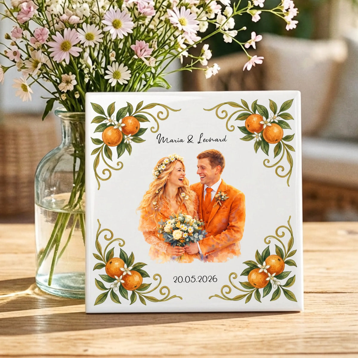 Personalisierte Deko-Fliese mit Foto für Paare Sommer Liebe