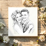 Personalisierte Deko-Fliese mit Foto Line-Art für Paare zum Jahrestag – Motiv 5