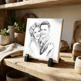 Personalisierte Deko-Fliese mit Foto Line-Art für Paare zum Jahrestag – Motiv 9