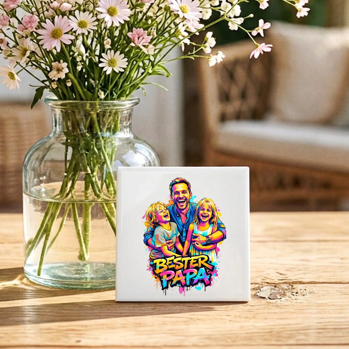 Personalisierte Deko-Fliese mit Foto für Papa – Streetart für Papa – Motiv 3
