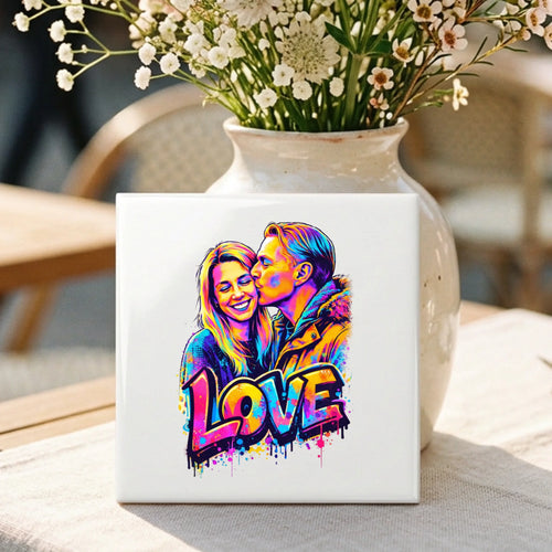Personalisierte Deko-Fliese mit Foto für Paare Streetart LOVE – Motiv 2