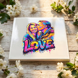 Personalisierte Deko-Fliese mit Foto für Paare Streetart LOVE – Motiv 4