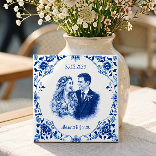 Personalisierte Deko-Fliese für Paare zur Hochzeit – Motiv 2