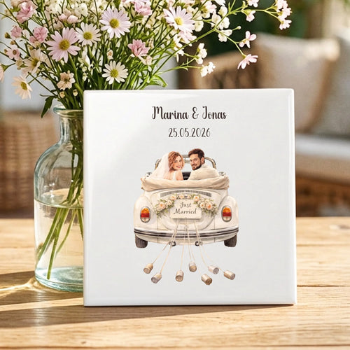 Personalisierte Deko-Fliese mit Foto zur Hochzeit für Paare – Der schönste Tag