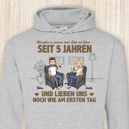 Personalisierter Hoodie mit Druck für Paare – Wie am ersten Tag – Motiv 2