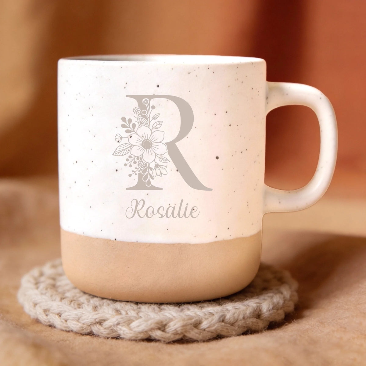 Personalisierte Tasse Steingut weiß meliert von Love & Faith