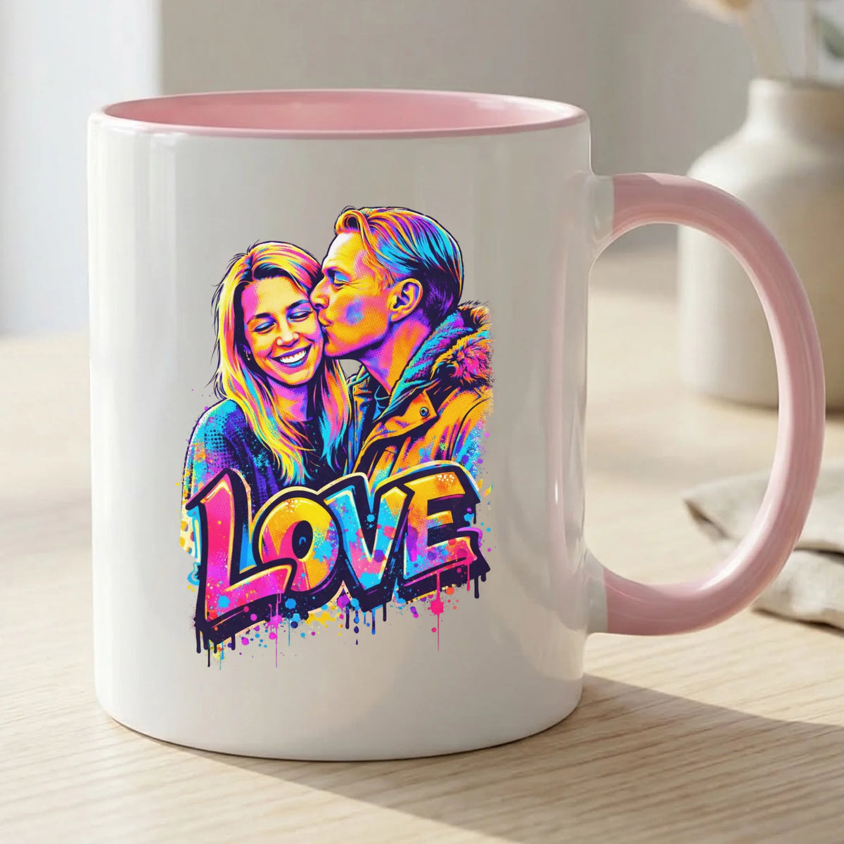 Personalisierte Tasse mit Foto und Streetart-Effekt für Paare – Streetart Love