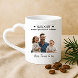 Weiße Tasse mit Herzhenkel und personalisiertem Namen – romantische Geschenkidee von Love & Faith
