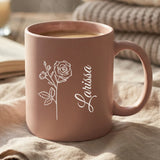 Personalisierte Tasse mit Gravur Geburtsblume und Name – Deine Blume – Motiv 2