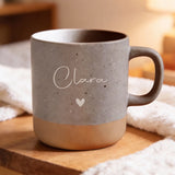 Personalisierte Tasse Steingut grau meliert mit Name graviert von Love & Faith