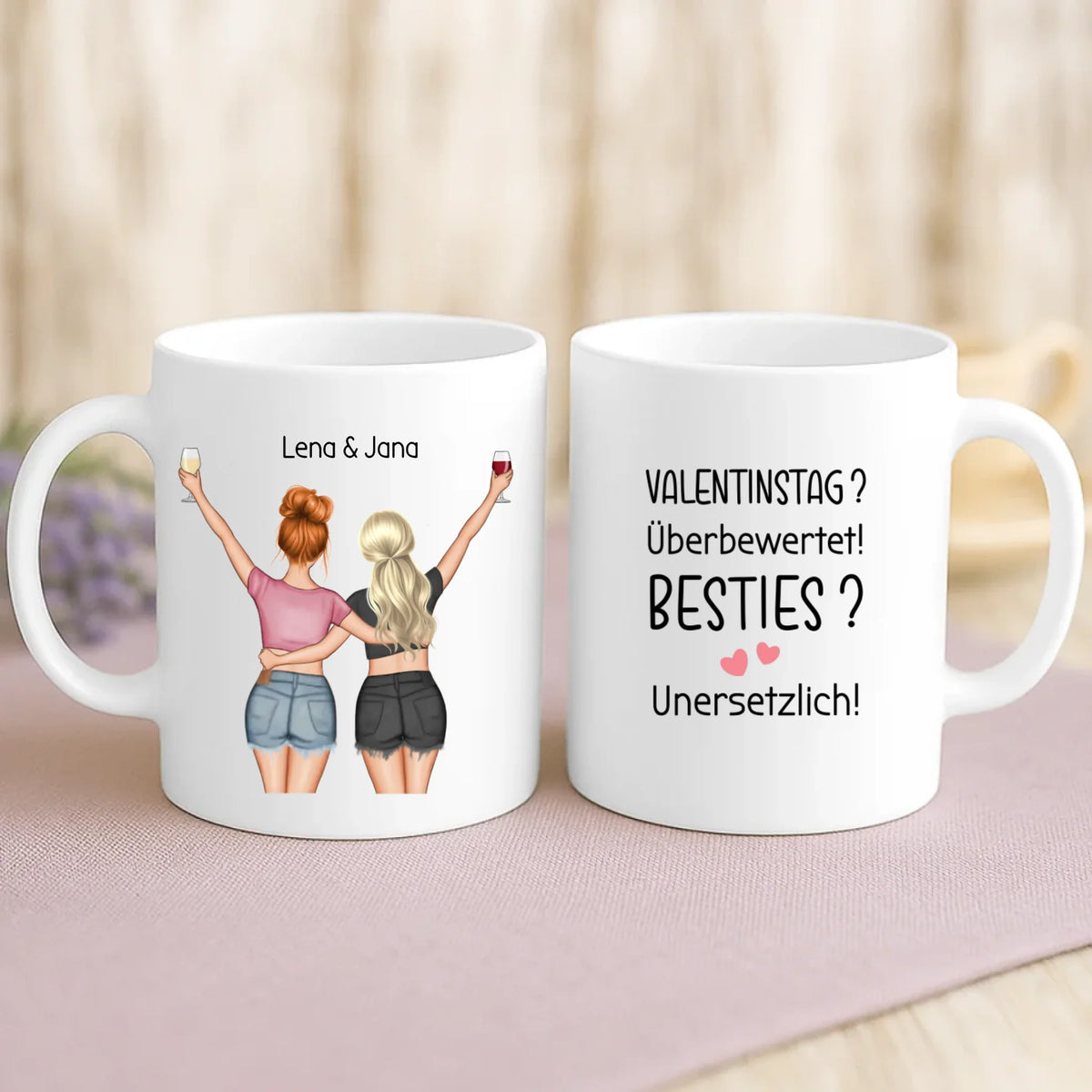 Personalisierte Tasse mit Druck für beste Freundinnen – Besties statt Blumen