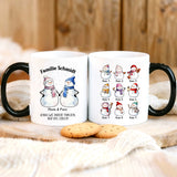 Personalisierte Schneemanntasse mit bis zu 10 Personen individuell gestalten mit Love & Faith