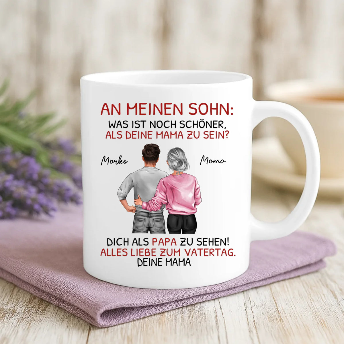 Personalisierte Tasse mit Druck zum Vatertag von Mama – An meinen Sohn