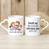 Personalisierte Tasse mit süßer Familienzeichnung für Mama – Unsere Mama – Motiv 4