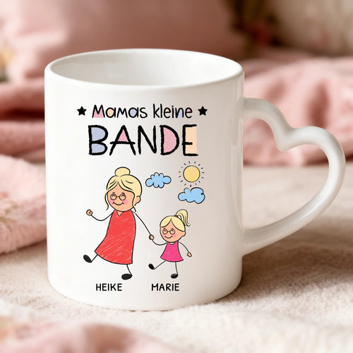 Weiße Tasse mit Herzhenkel und personalisiertem Namen – romantische Geschenkidee von Love & Faith