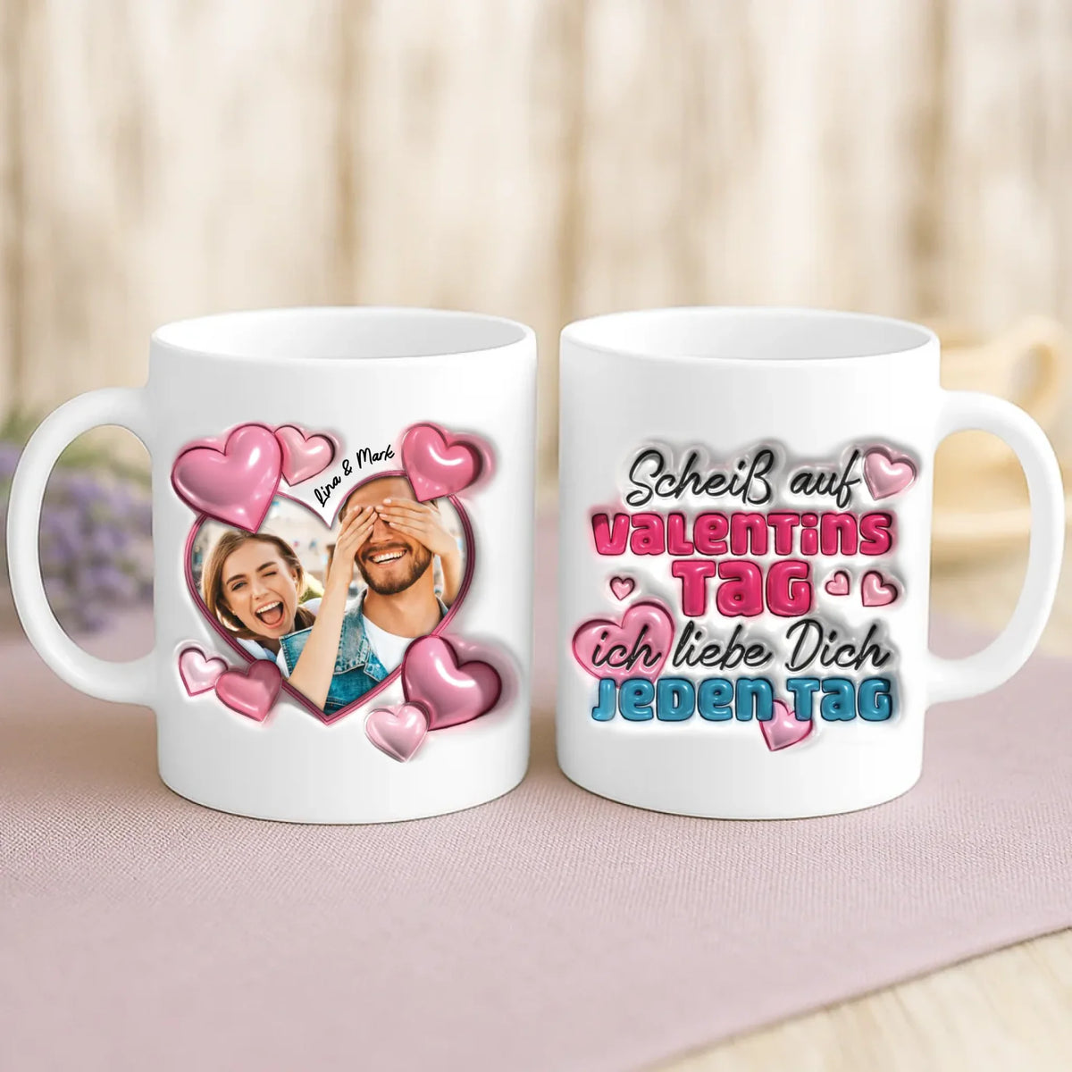 Personalisierte Tasse mit Foto zum Valentinstag für Paare – Unser Valentinstag