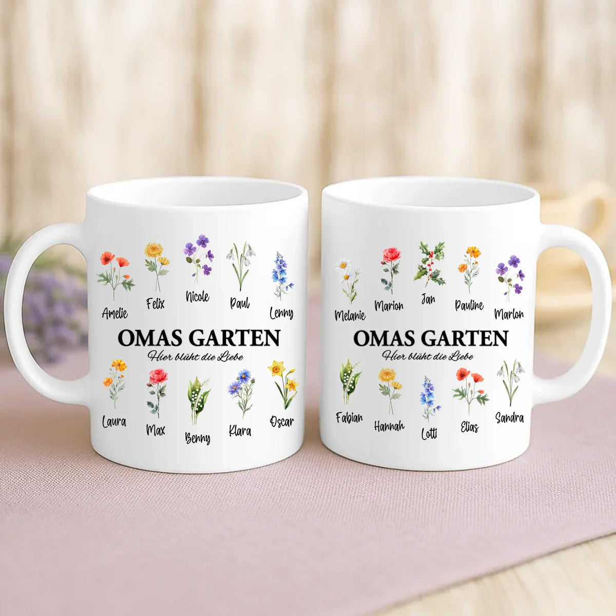 Personalisierte Tasse mit Druck für Oma – Omas Blumen