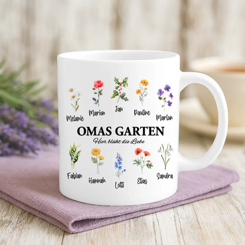 Weiße Tasse mit personalisiertem Spruch und Namen – individuelle Geschenkidee von Love & Faith
