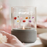 Personalisiertes Windlicht mit Kindernamen und Blumen für Eltern und Großeltern