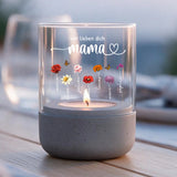 Personalisiertes Windlicht mit Kindernamen und Blumen für Eltern und Großeltern – Motiv 2