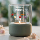 Personalisiertes Windlicht mit Kindernamen und Blumen für Eltern und Großeltern – Motiv 6