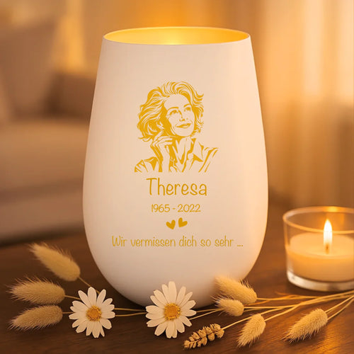 Personalisiertes Windlicht mit Gravur zum Gedenken – Wir vermissen dich