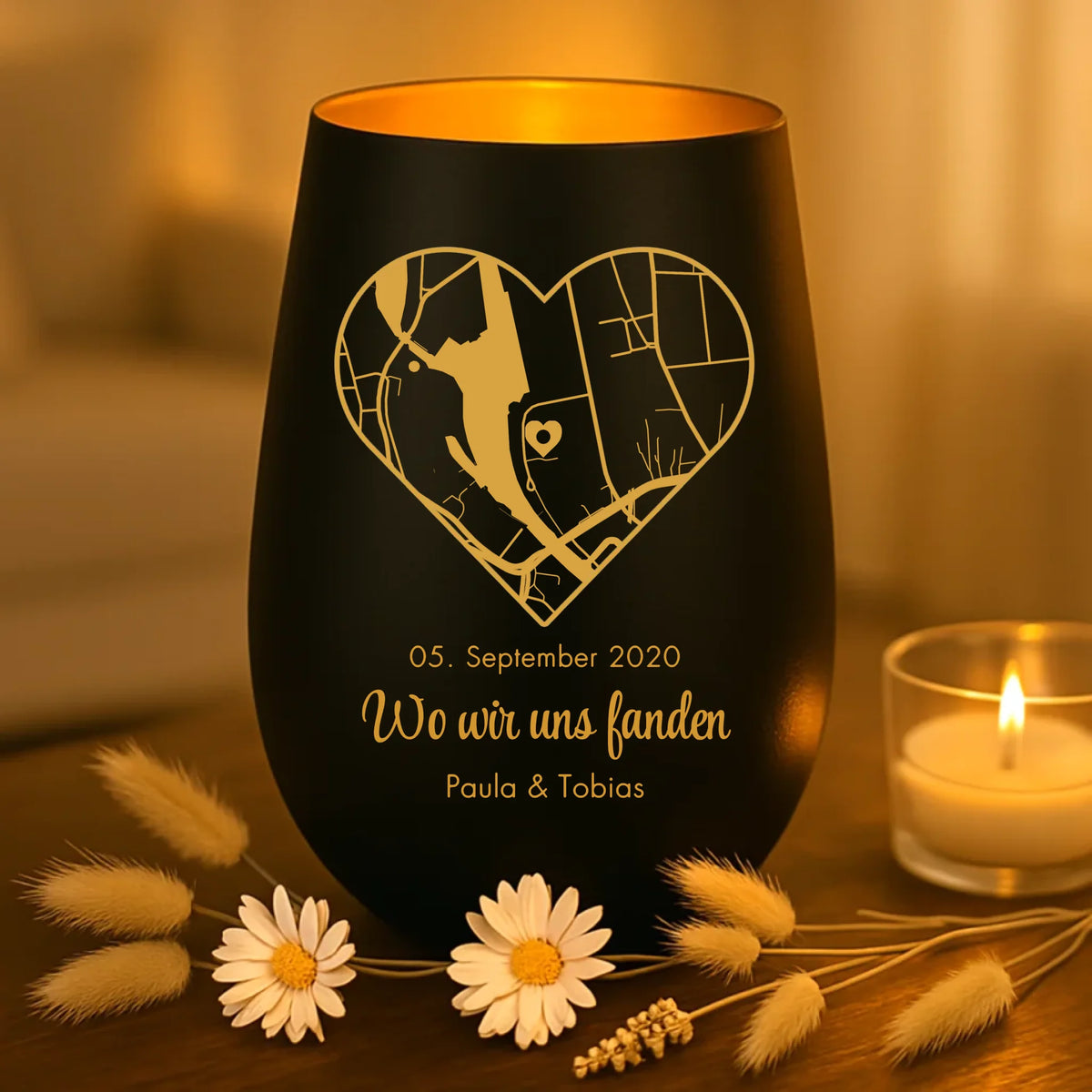 Personalisiertes Windlicht mit Gravur Karte und Koordinaten für Paare – Wo wir uns fanden