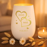 Personalisiertes Windlicht für Paare mit verschiedenen Motiven weiß-gold von Love & Faith