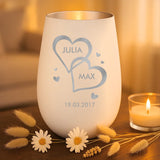 Personalisiertes Windlicht für Paare mit verschiedenen Motiven weiß-silber von Love & Faith