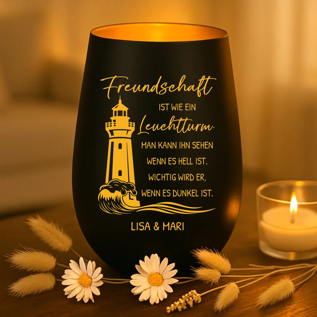 Personalisiertes Windlicht mit Gravur für beste Freundinnen – Freundschaft