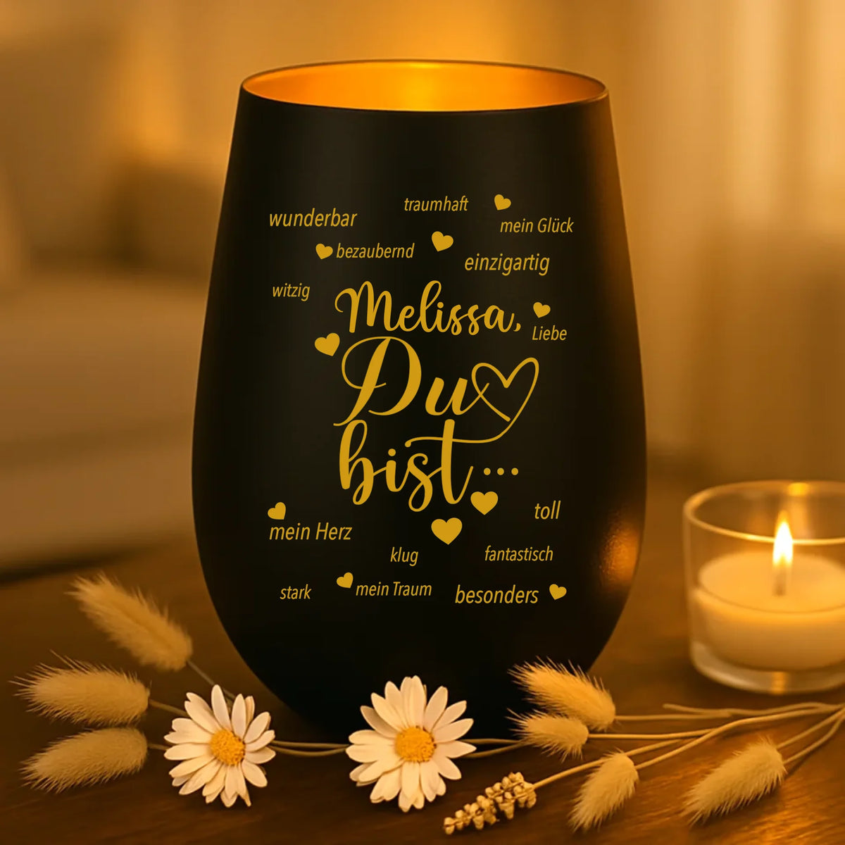 Personalisiertes Windlicht mit Gravur für Paare Du bist...